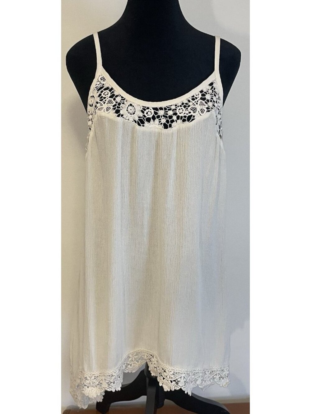 White Crochet Lace Cotton Trim Cami Top Cottage Romantic XL